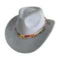 Detail of the grey cowboy jazz hat showing the colorful braided band and side leather cords. - M (56-58cm) / Light Blue