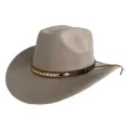 Close up of grey felt western cowboy hat featuring brown braided band and metal diamond charm. - M (56-58cm) / Gray