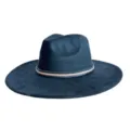 Gros plan détail du chapeau fedora large bord en suédine avec texture de bande tressée. - M (56-58cm) / Noir