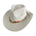 Close-up view of the white western cowboy hat featuring colorful woven beaded hatband details. - M (56-58cm) / White