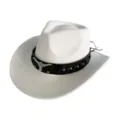 Chapeau de cowboy western en suédine blanche avec bande cuir noir et tête de taureau. - M (56-58cm) / Blanc