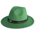 Chapeau fedora en laine verte avec décor métal crâne de taureau, chapeau jazz rétro britannique. - M (56-58cm) / Vert