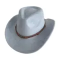 Gros plan d'un chapeau de cowboy western en suédine grise avec lanière tressée marron. - M (56-58cm) / Bleu clair