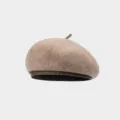 Stylish women wool blend beret hat in khaki with dark trim, vintage autumn winter style. - M (56-58cm) / Mocha