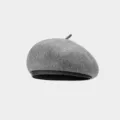 Boina de mezcla de lana gris para mujer, sombrero pintor vintage de invierno con borde negro - M (56-58cm) / Gris