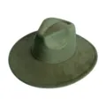 Chapeau fedora en suédine verte à large bords style vintage couronne larme cowboy détails. - M (56-58cm) / Vert Militaire