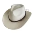 Chapeau de cowboy western en daim blanc avec lanière en cuir marron et boucle crâne - M (56-58cm) / Blanc Cassé
