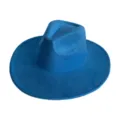 Détail du chapeau fedora en daim bleu, large bord style cowboy rétro accessoire mode - M (56-58cm) / Bleu