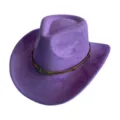 Detail de chapeau cowboy en suede violet, ceinture tressee marron avec decor tete. - M (56-58cm) / Violet