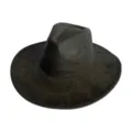 Détail du chapeau fedora en suédine, bord large et texture couronne larme, style rétro cowboy. - M (56-58cm) / Noir