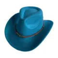 Chapeau de cowboy occidental en daim turquoise avec ceinture cuir et tête de mort. - M (56-58cm) / Bleu sarcelle