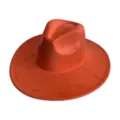 Chapeau Fedora en Fausse Suédine à Large Bord Rétro Cowboy Chapeau Couronne Classique - M (56-58cm) / Rouge Orangé