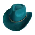Chapeau de cowboy occidental en suédine pour homme et femme chapeau jazz rétro avec ceinture cuir - M (56-58cm) / Vert malachite