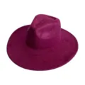 Vue détaillée du chapeau fedora en suédine à large bord et couronne en forme de cœur rétro. - M (56-58cm) / Bordeaux