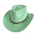 Vue détaillée chapeau cowboy suédine verte, chapeau jazz rétro avec boucle tête de mort. - M (56-58cm) / Vert Fluorescent