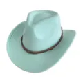 Chapeau de cowboy occidental en suédine bleu clair avec lanière en cuir et tête de mort. - M (56-58cm) / Vert menthe
