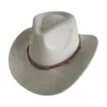 Chapeau de cowboy western en suédine grise avec ceinture en cuir marron et boucle de crâne. - M (56-58cm) / Gris clair