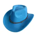Chapeau cowboy daim bleu style western jazz avec ceinture marron et boucle tete de mort mode. - M (56-58cm) / Bleu Denim