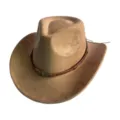Chapeau de cowboy western en daim marron vintage pour homme et femme avec bandeau en cuir. - M (56-58cm) / Chameau