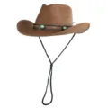 Brauner Stroh Western Cowboy Hut mit türkis Lederband und Kinnriemen für den Sommerstrand. - M (56-58cm) / Kaffeebraun