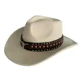 Retro western cowboy hat for men and women, faux suede fedora with bull head and metal studs. - M (56-58cm) / Off White