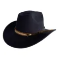 Detailed view of the dark retro western cowboy hat with braided leather band and metal charm. - M (56-58cm) / Navy Blue