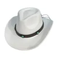 White suede western cowboy hat featuring leather band with vintage turquoise stones and studs. - M (56-58cm) / White