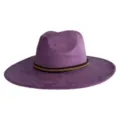 Chapeau Fedora en daim violet avec bande en cuir marron tressé, accessoire style cow-boy western. - M (56-58cm) / Violet