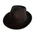 Detailed close-up view of the black fedora hat featuring a contrasting ribbon and stylish brim binding. - M (56-58cm) / Black