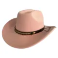 Pink western cowboy hat for women men, vintage fashion felt fedora hat for party carnival - M (56-58cm) / Pink