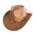 Close-up detail of western cowboy hat with colorful beaded band and suede texture. - M (56-58cm) / Camel