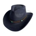 Retro Wildleder Cowboy Jazz Hut mit Lederband und Türkis Stein Details für Party Outfits. - M (56-58cm) / Marineblau