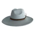 Chapeau fedora à large bord en suédine gris clair avec un élégant ruban tressé marron. - M (56-58cm) / Bleu clair