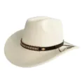 Closeup detail of white Western cowboy hat with braided leather band and metal diamond charm. - M (56-58cm) / White