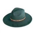 Close-up of a dark green faux suede fedora hat featuring a stylish braided woven band. - M (56-58cm) / Malachite green