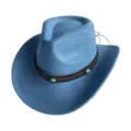 Retro blaue Wildleder Western Cowboy Hut mit braunem Band und Türkis Stein Dekor. - M (56-58cm) / Hellblau