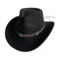Schwarzer Vintage-Wildleder-Cowboyhut mit braunem Lederriemen und Türkis-Metalldekor. - M (56-58cm) / Schwarz