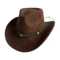 Brown suede western cowboy hat detail showing turquoise stone decorative leather band. - M (56-58cm) / Brown