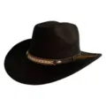 Classic black western cowboy hat with braided leather band and metal diamond detail. - M (56-58cm) / Black
