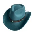 Türkisblaue Wildleder-Western-Cowboymütze mit braunem Lederband und Türkisstein-Dekor. - M (56-58cm) / Malachitgrün
