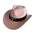 Chapeau de cowboy occidental en suédine rose avec bande en cuir noir et tête de taureau. - M (56-58cm) / Pêche