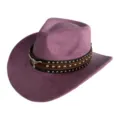 Purple faux suede western cowboy hat with metal stud leather belt and bull head decor. - M (56-58cm) / Purple