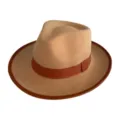 Beige felt fedora hat for men and women, classic British style with brown trim and ribbon. - M (56-58cm) / Camel