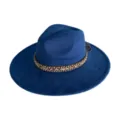 Close-up detail of blue faux suede fedora hat, showcasing soft texture and tribal woven band. - M (56-58cm) / Blue