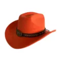 Chapeau de cowboy en faux daim orange avec bande en cuir marron et boucle tête de taureau. - M (56-58cm) / Rouge Orangé