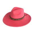 Pink suede fedora hat with patterned band, wide brim western cowboy style for women and men - M (56-58cm) / Rose Pink