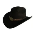Chapeau de cowboy occidental en daim noir avec boucle tête de taureau rétro fête coiffure - M (56-58cm) / Noir