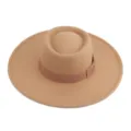 Elegante sombrero fedora de fieltro con ala ancha de estilo británico y bonito lazo. - M (56-58cm) / Camel