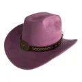 Chapeau de cowboy en daim violet avec bande en cuir marron et boucle de taureau en métal. - M (56-58cm) / Violet