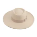 Vista de detalle del sombrero de fieltro de ala ancha con lazo, fedora retro elegante. - M (56-58cm) / Beige